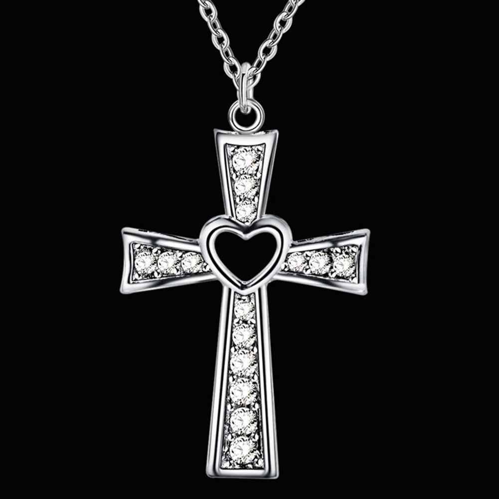 Women Men Fashion Cross Necklace Hollow Heart Cocktail Party Wedding Jewelry Image 3