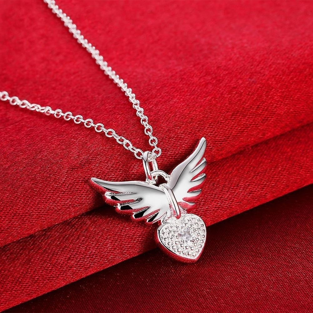 Fashion Women Elegant Angel Wing Love Heart Pendant Chain Necklace Jewelry Gift Image 4