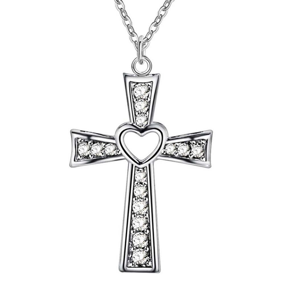 Women Men Fashion Cross Necklace Hollow Heart Cocktail Party Wedding Jewelry Image 4