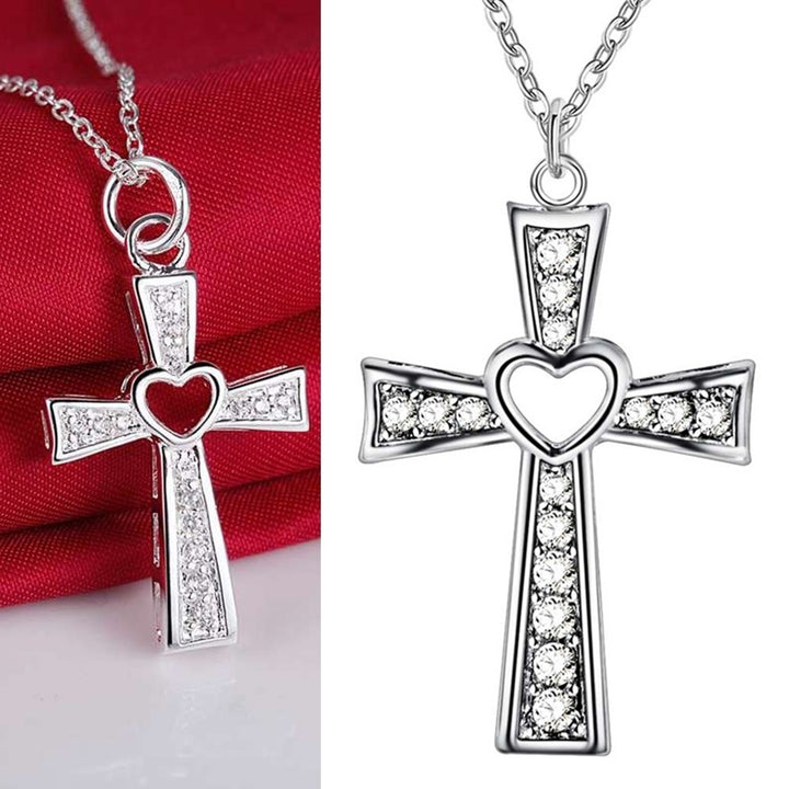 Women Men Fashion Cross Necklace Hollow Heart Cocktail Party Wedding Jewelry Image 4