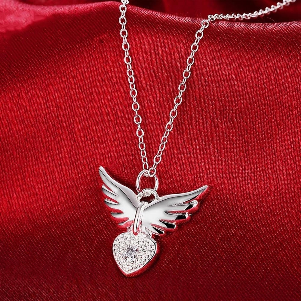 Fashion Women Elegant Angel Wing Love Heart Pendant Chain Necklace Jewelry Gift Image 4