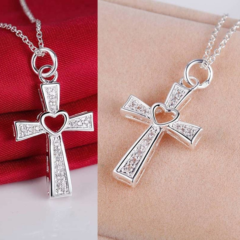 Women Men Fashion Cross Necklace Hollow Heart Cocktail Party Wedding Jewelry Image 6