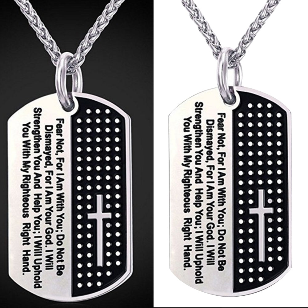 Stainless Steel Dog Tag Cross Bible Verse Pendant Men Necklace Christian Jewelry Image 1