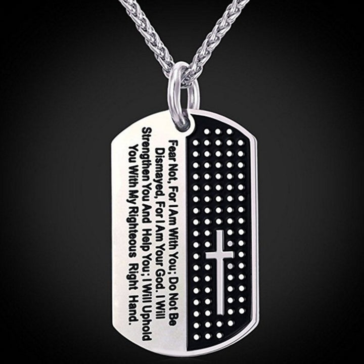 Stainless Steel Dog Tag Cross Bible Verse Pendant Men Necklace Christian Jewelry Image 2