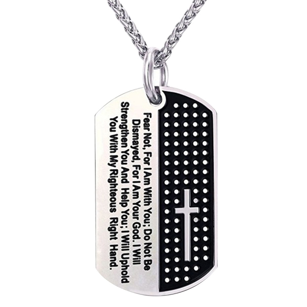 Stainless Steel Dog Tag Cross Bible Verse Pendant Men Necklace Christian Jewelry Image 3