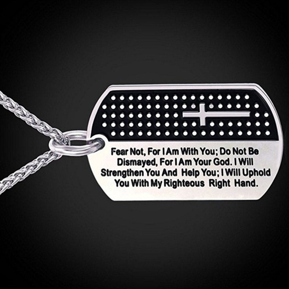 Stainless Steel Dog Tag Cross Bible Verse Pendant Men Necklace Christian Jewelry Image 6