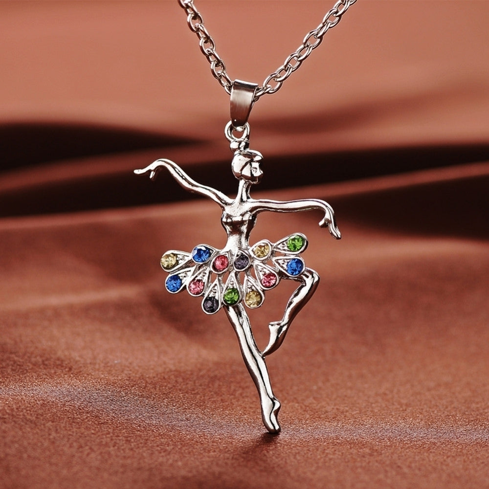 Fashion Lady Ballerina Pendant Necklace Rhinestone Charm Jewelry Xmas Gift Image 2