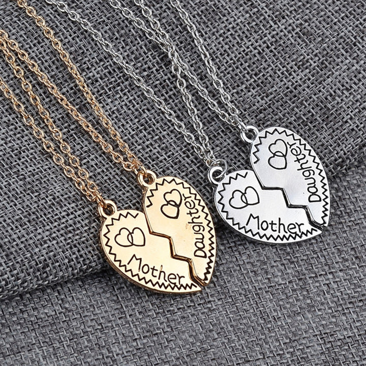 2Pcs Necklace Mother Daughter Letter Carving Attractive Alloy Heart Shape Design Clavicle Chain for Daily Life Image 1