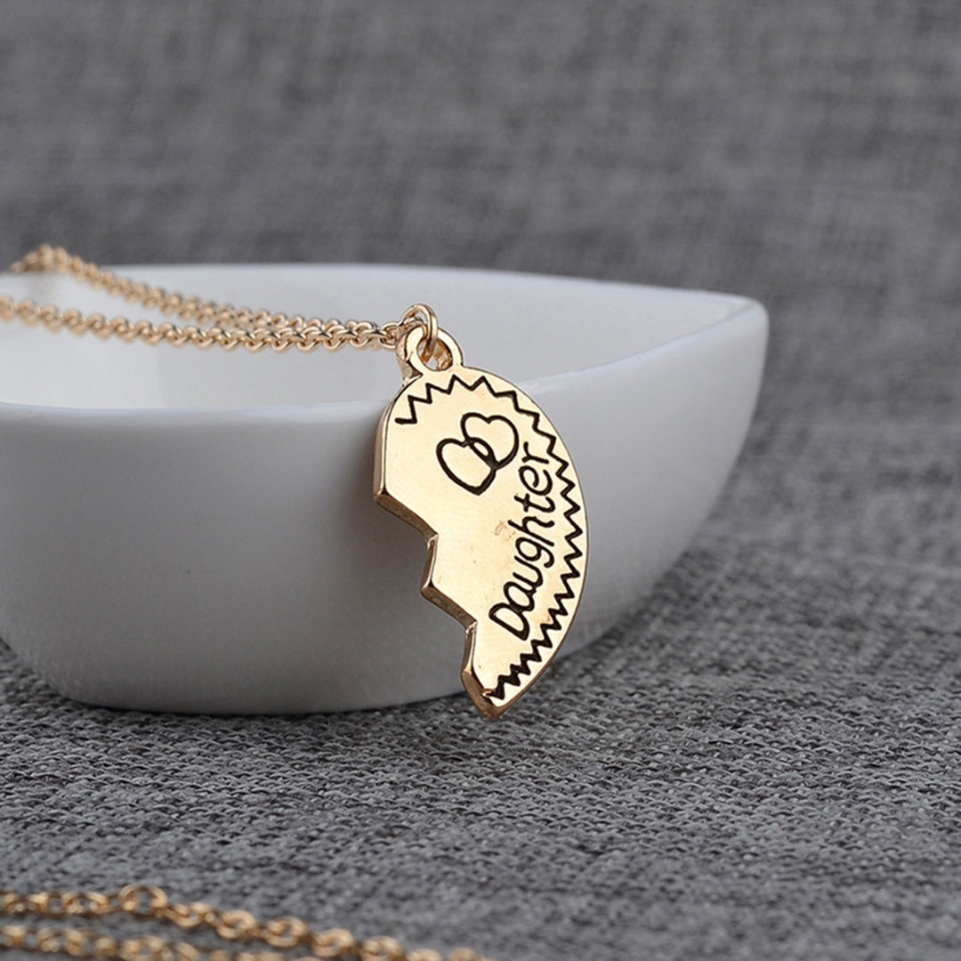 2Pcs Necklace Mother Daughter Letter Carving Attractive Alloy Heart Shape Design Clavicle Chain for Daily Life Image 4