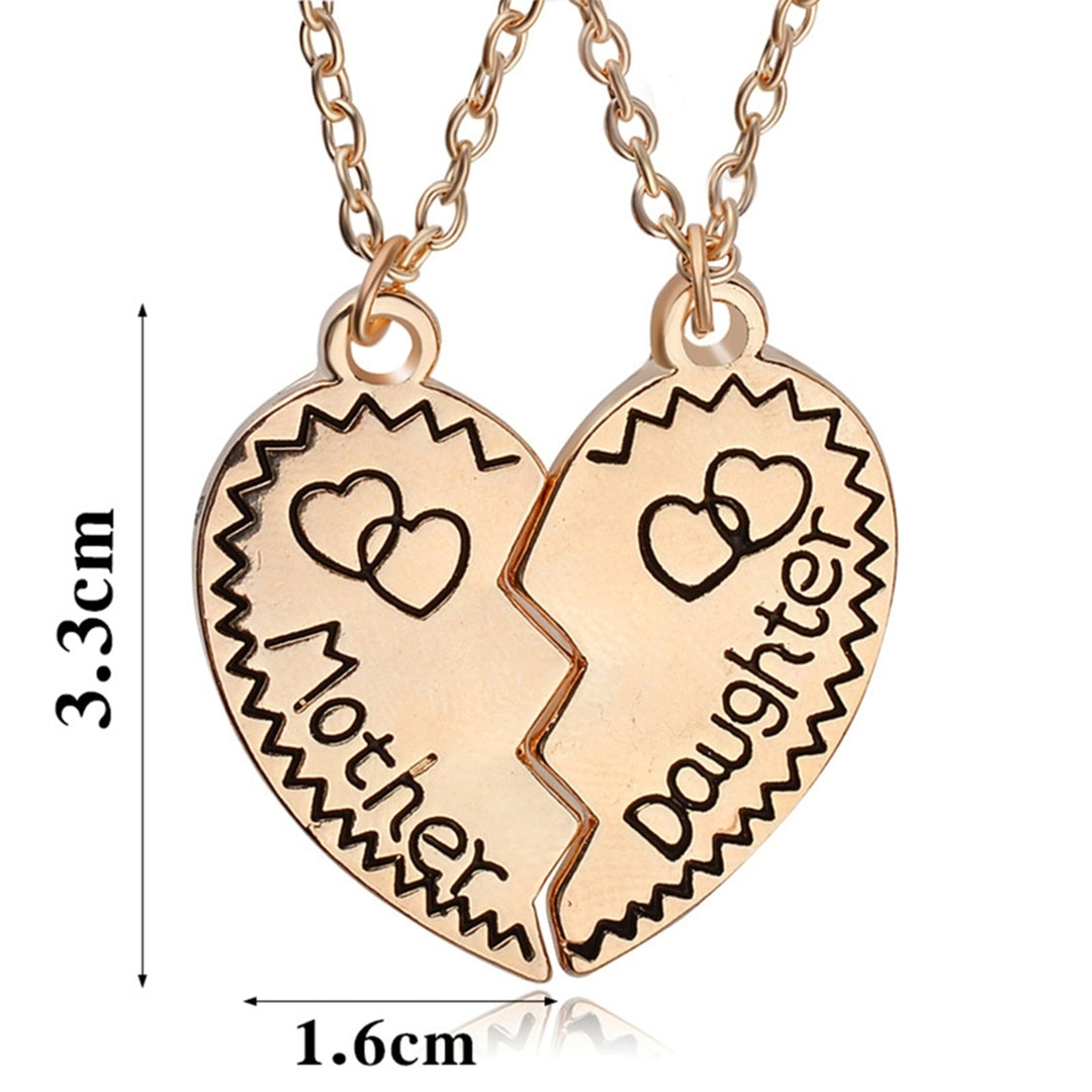 2Pcs Necklace Mother Daughter Letter Carving Attractive Alloy Heart Shape Design Clavicle Chain for Daily Life Image 4