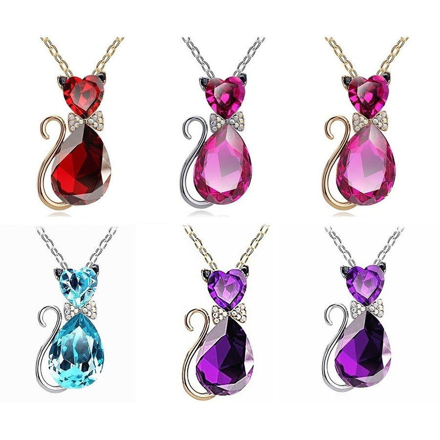 Luxury Wedding Bridal Women Cat Rhinestone Charm Pendant Necklace Party Image 1