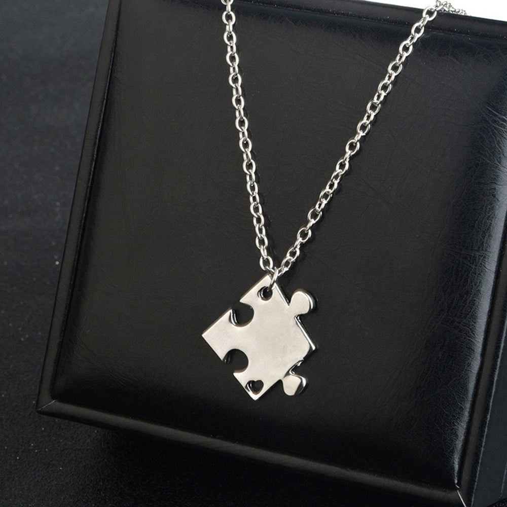 4Pcs Interlocking Jigsaw Puzzle Pendant Chain Necklace Family Best Friends Gift Image 2