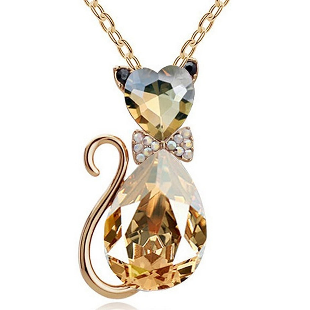 Luxury Wedding Bridal Women Cat Rhinestone Charm Pendant Necklace Party Image 2