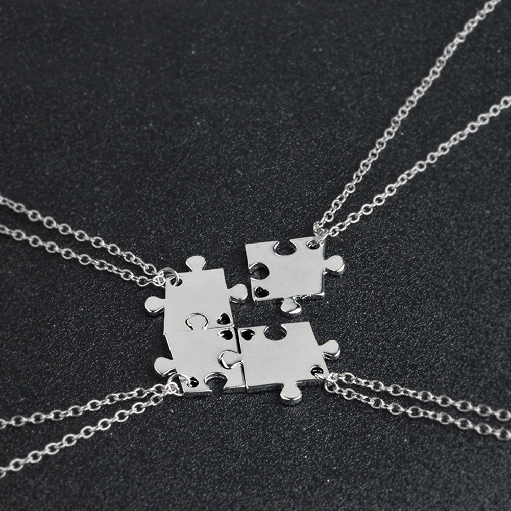 4Pcs Interlocking Jigsaw Puzzle Pendant Chain Necklace Family Best Friends Gift Image 3