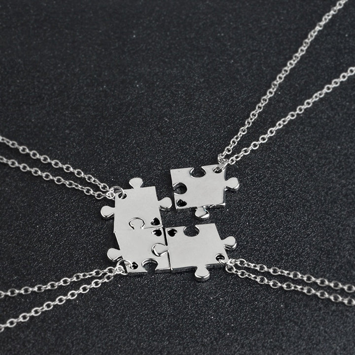 4Pcs Interlocking Jigsaw Puzzle Pendant Chain Necklace Family Best Friends Gift Image 3