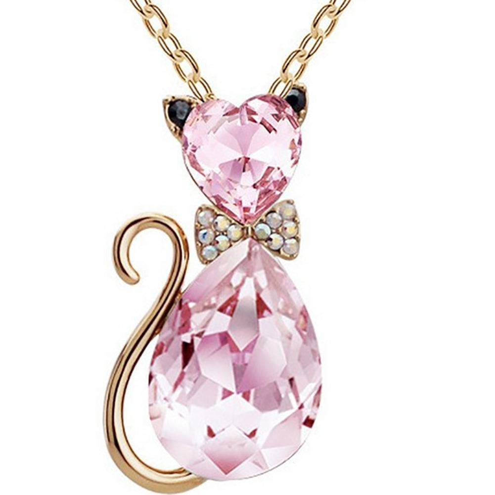 Luxury Wedding Bridal Women Cat Rhinestone Charm Pendant Necklace Party Image 3