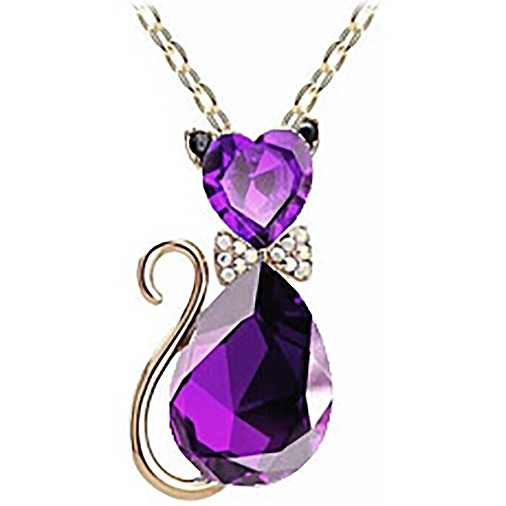 Luxury Wedding Bridal Women Cat Rhinestone Charm Pendant Necklace Party Image 4