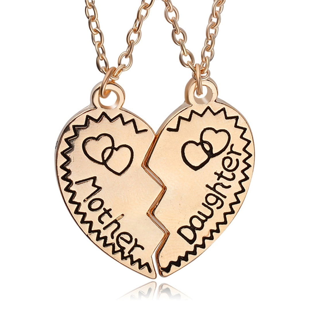 2Pcs Necklace Mother Daughter Letter Carving Attractive Alloy Heart Shape Design Clavicle Chain for Daily Life Image 8