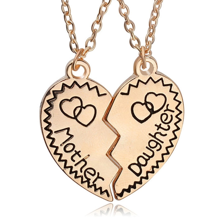 2Pcs Necklace Mother Daughter Letter Carving Attractive Alloy Heart Shape Design Clavicle Chain for Daily Life Image 1