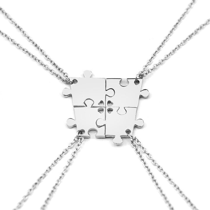 4Pcs Interlocking Jigsaw Puzzle Pendant Chain Necklace Family Best Friends Gift Image 4