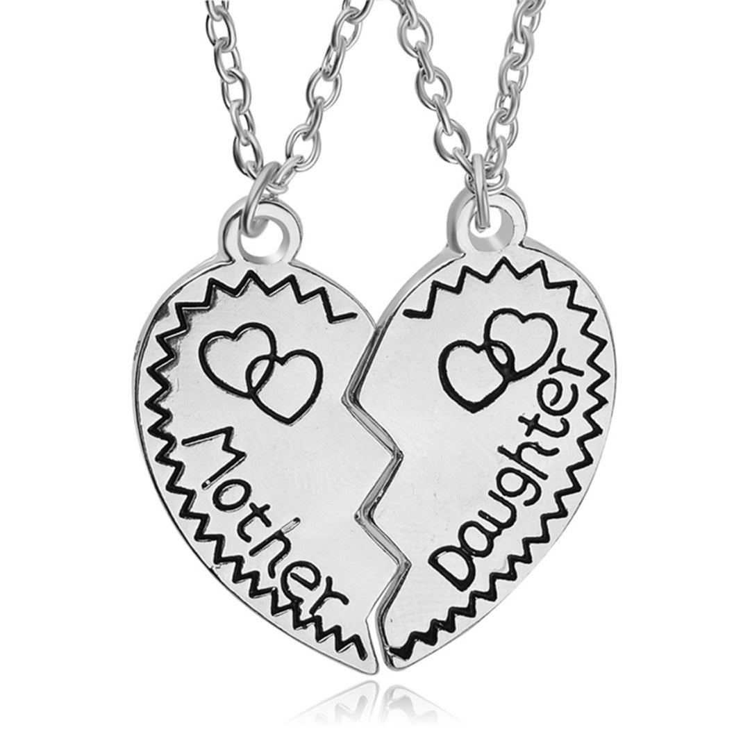 2Pcs Necklace Mother Daughter Letter Carving Attractive Alloy Heart Shape Design Clavicle Chain for Daily Life Image 9