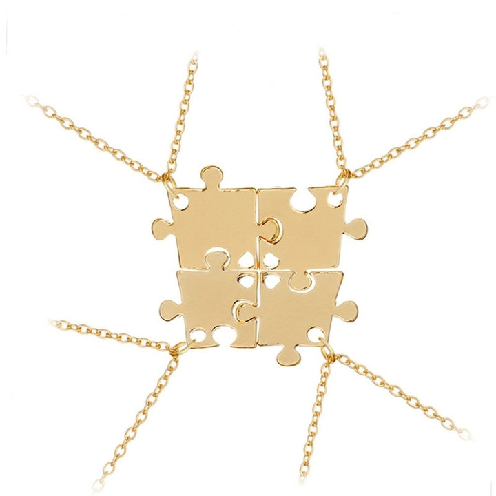 4Pcs Interlocking Jigsaw Puzzle Pendant Chain Necklace Family Best Friends Gift Image 6