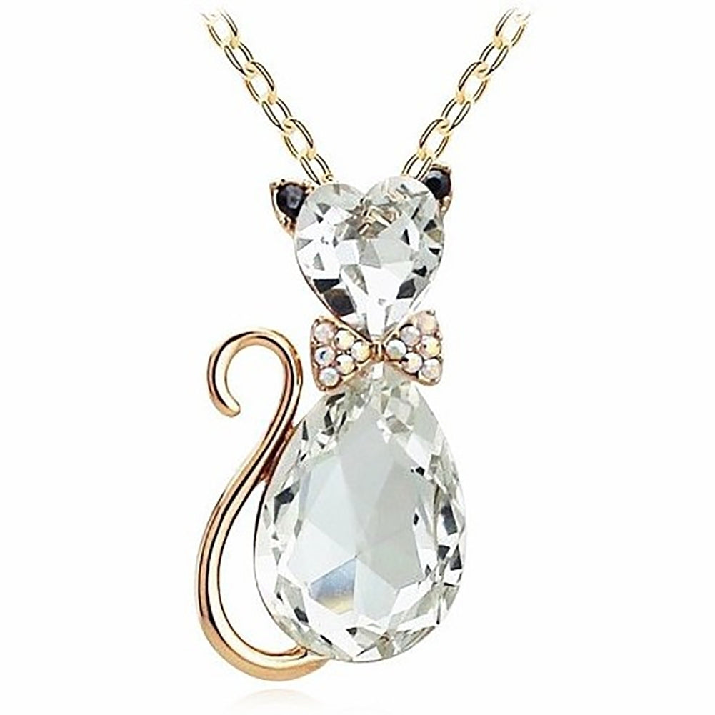 Luxury Wedding Bridal Women Cat Rhinestone Charm Pendant Necklace Party Image 6