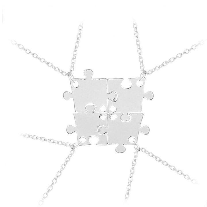 4Pcs Interlocking Jigsaw Puzzle Pendant Chain Necklace Family Best Friends Gift Image 7