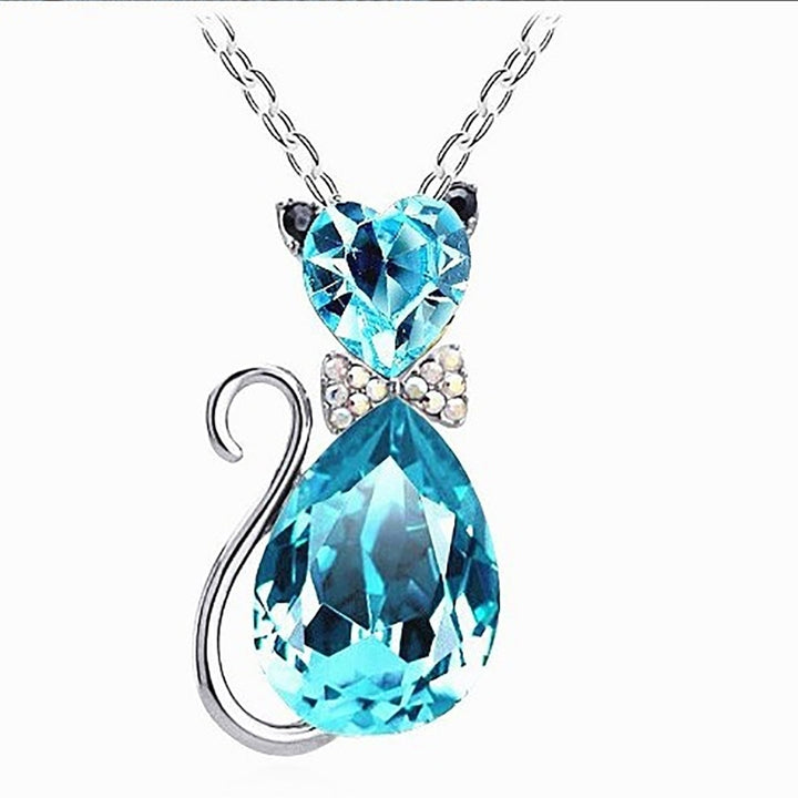 Luxury Wedding Bridal Women Cat Rhinestone Charm Pendant Necklace Party Image 7