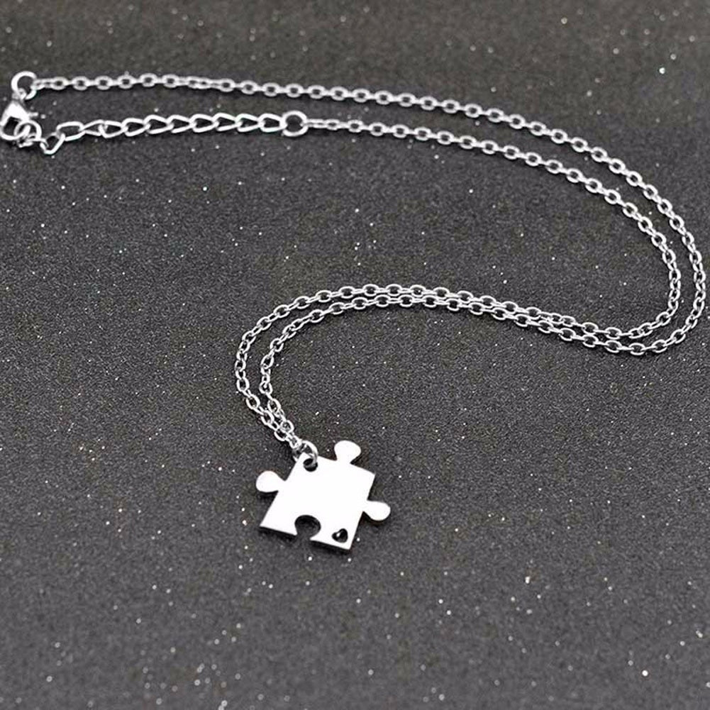 4Pcs Interlocking Jigsaw Puzzle Pendant Chain Necklace Family Best Friends Gift Image 8