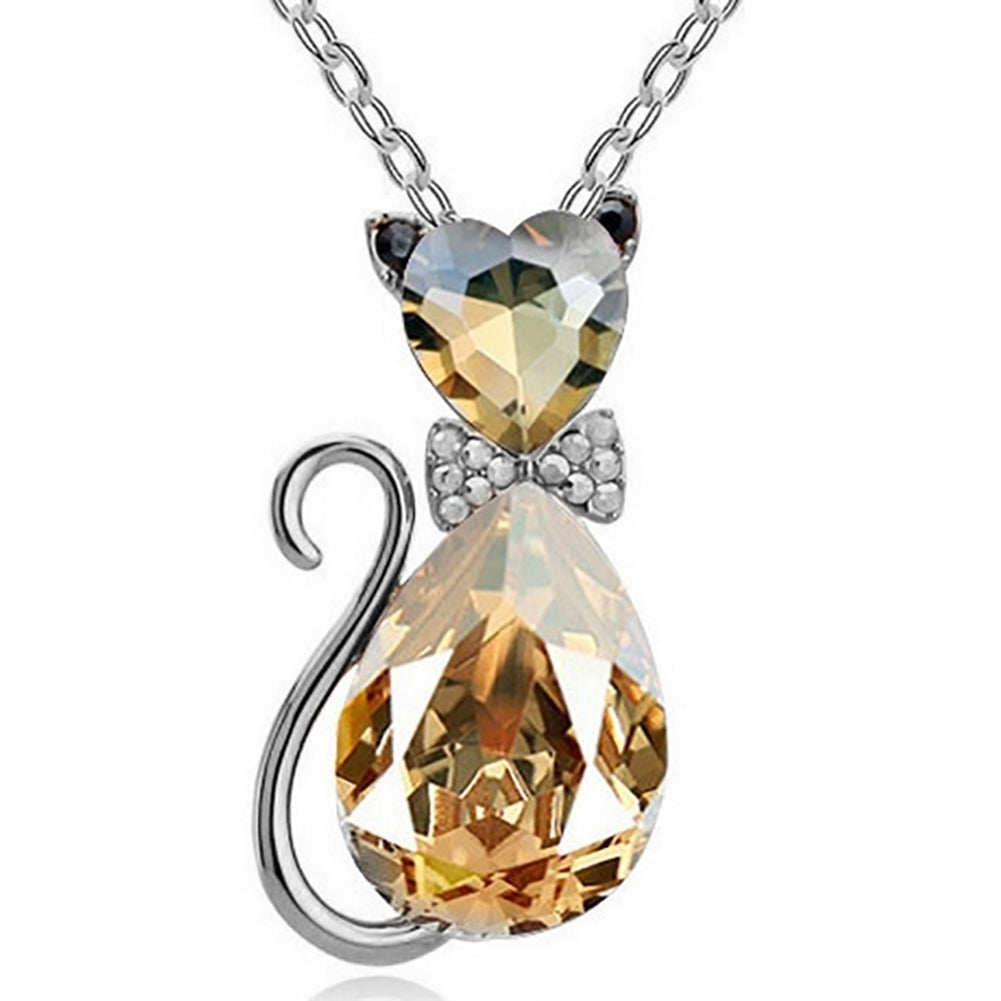 Luxury Wedding Bridal Women Cat Rhinestone Charm Pendant Necklace Party Image 8