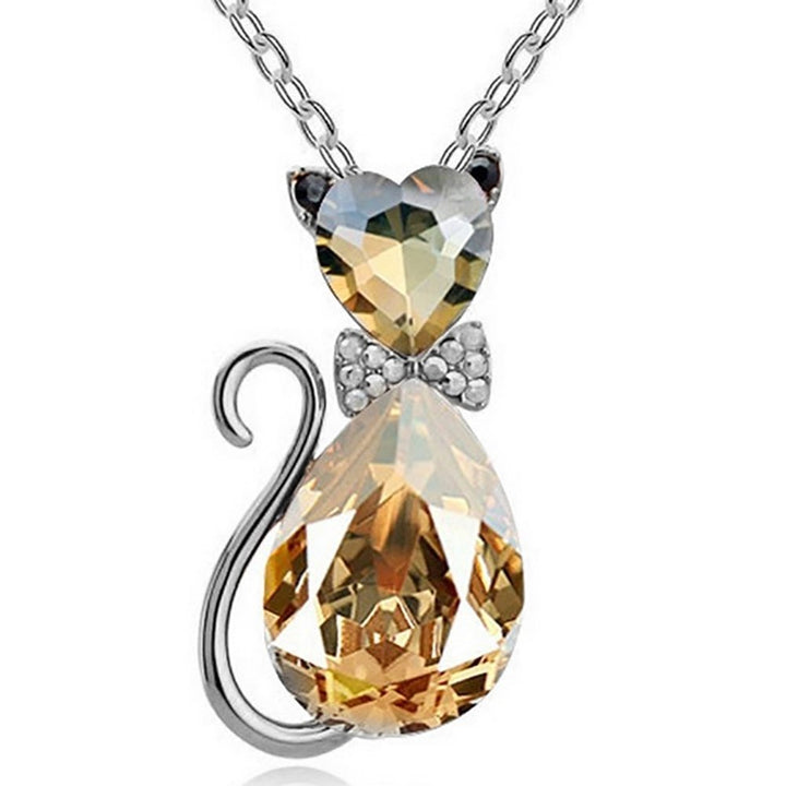 Luxury Wedding Bridal Women Cat Rhinestone Charm Pendant Necklace Party Image 1