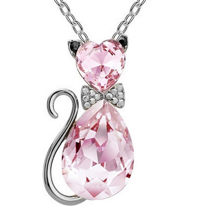 Luxury Wedding Bridal Women Cat Rhinestone Charm Pendant Necklace Party Image 9