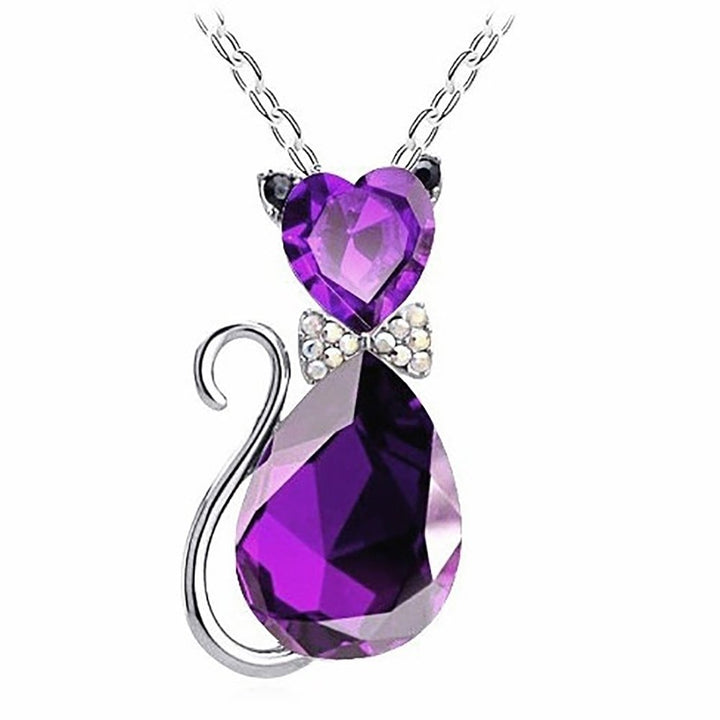 Luxury Wedding Bridal Women Cat Rhinestone Charm Pendant Necklace Party Image 1