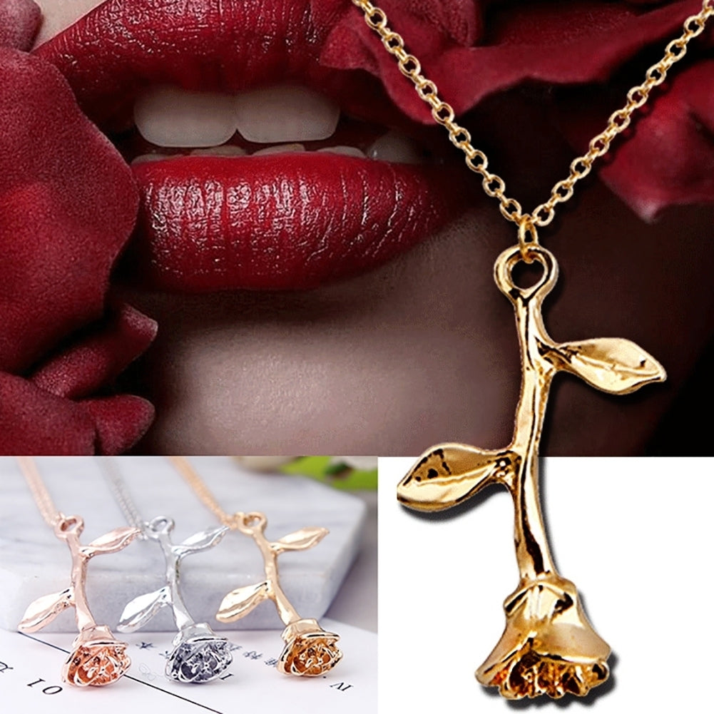 Elegant Wedding Engagement Lady Rose Flower Charm Chain Pendant Necklace Jewelry Image 4