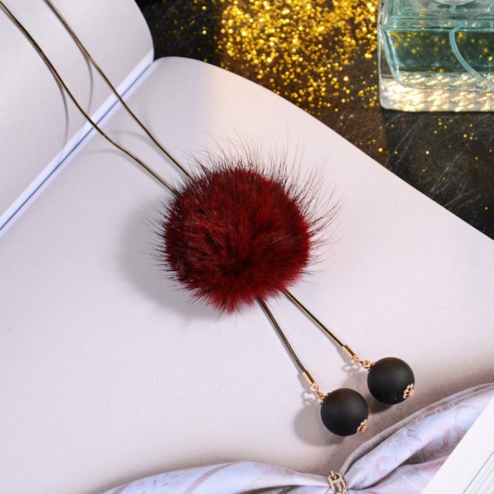 Pompom Tassel Beads Pendant Necklace Women Long Sweater Chain All-match Jewelry Image 7