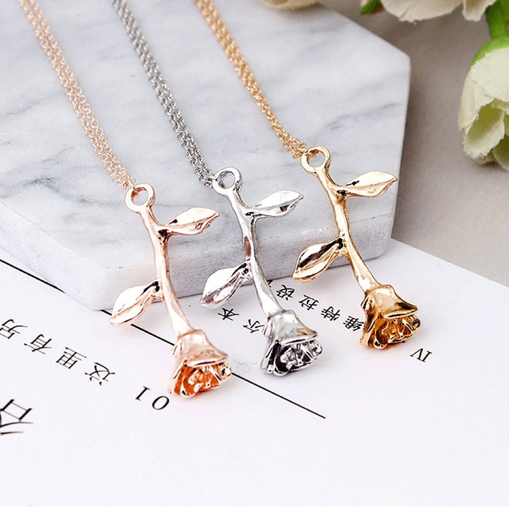 Elegant Wedding Engagement Lady Rose Flower Charm Chain Pendant Necklace Jewelry Image 6