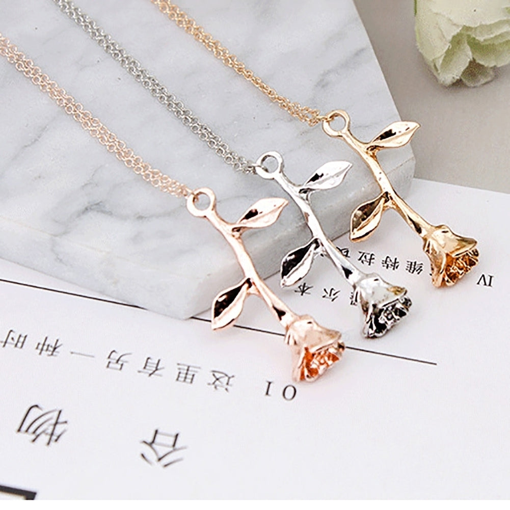 Elegant Wedding Engagement Lady Rose Flower Charm Chain Pendant Necklace Jewelry Image 8