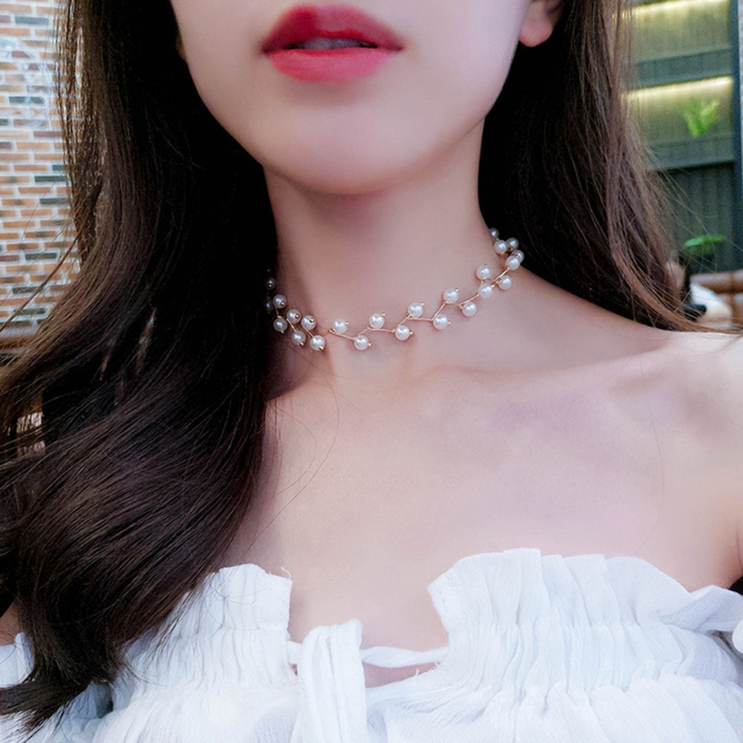 Women Faux Pearl Choker Collar Necklace Clavicle Chain Pendant Jewelry Gift for Wedding Party Club Image 6