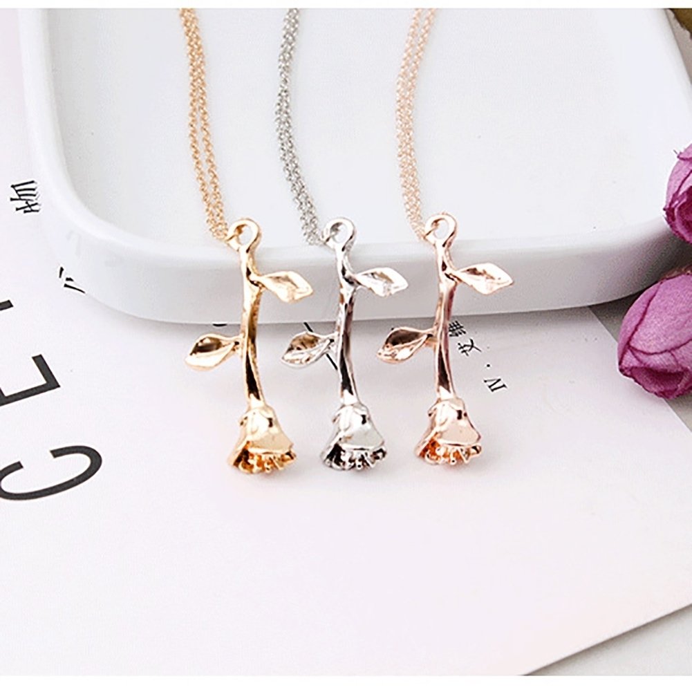 Elegant Wedding Engagement Lady Rose Flower Charm Chain Pendant Necklace Jewelry Image 10