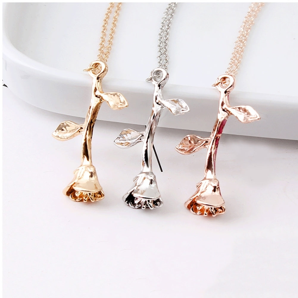 Elegant Wedding Engagement Lady Rose Flower Charm Chain Pendant Necklace Jewelry Image 11