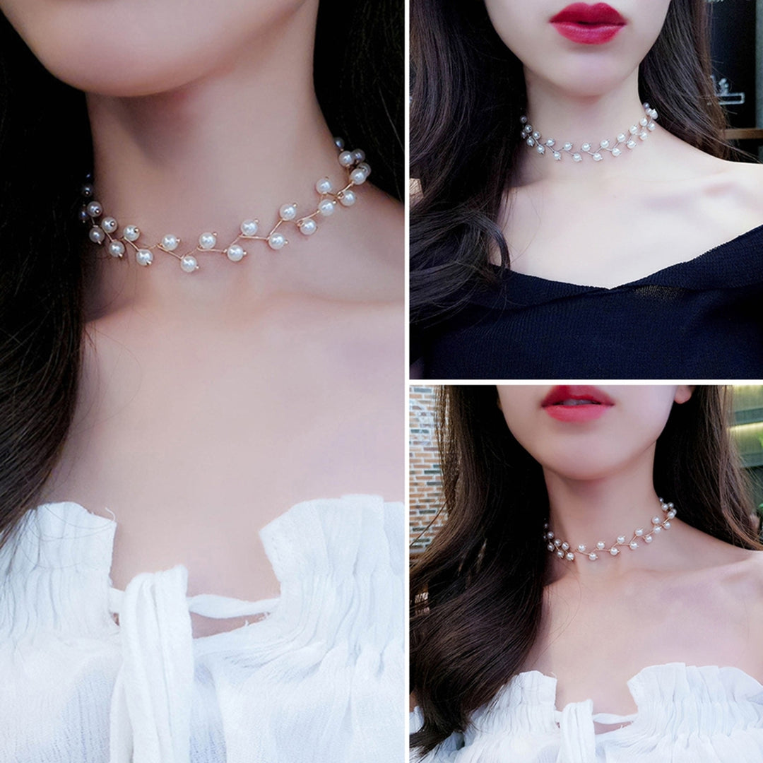 Women Faux Pearl Choker Collar Necklace Clavicle Chain Pendant Jewelry Gift for Wedding Party Club Image 8