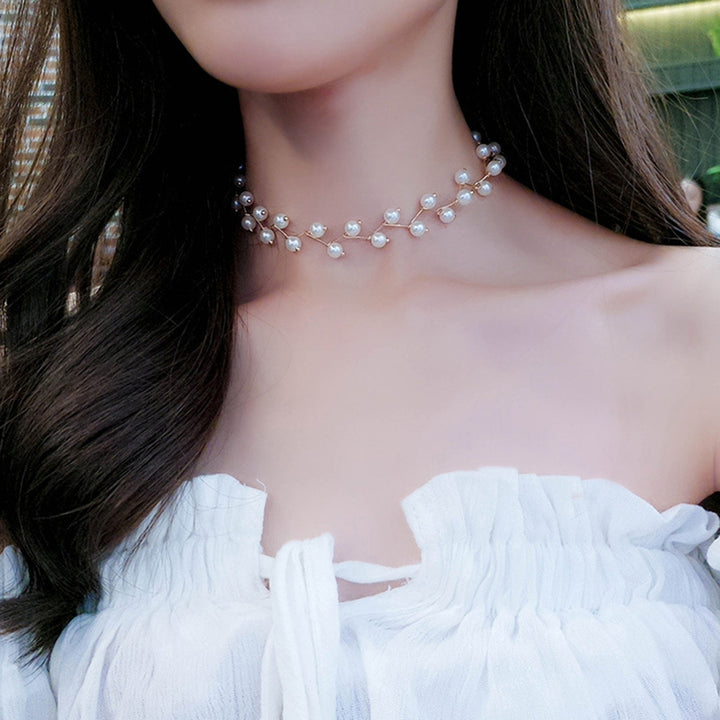 Women Faux Pearl Choker Collar Necklace Clavicle Chain Pendant Jewelry Gift for Wedding Party Club Image 9