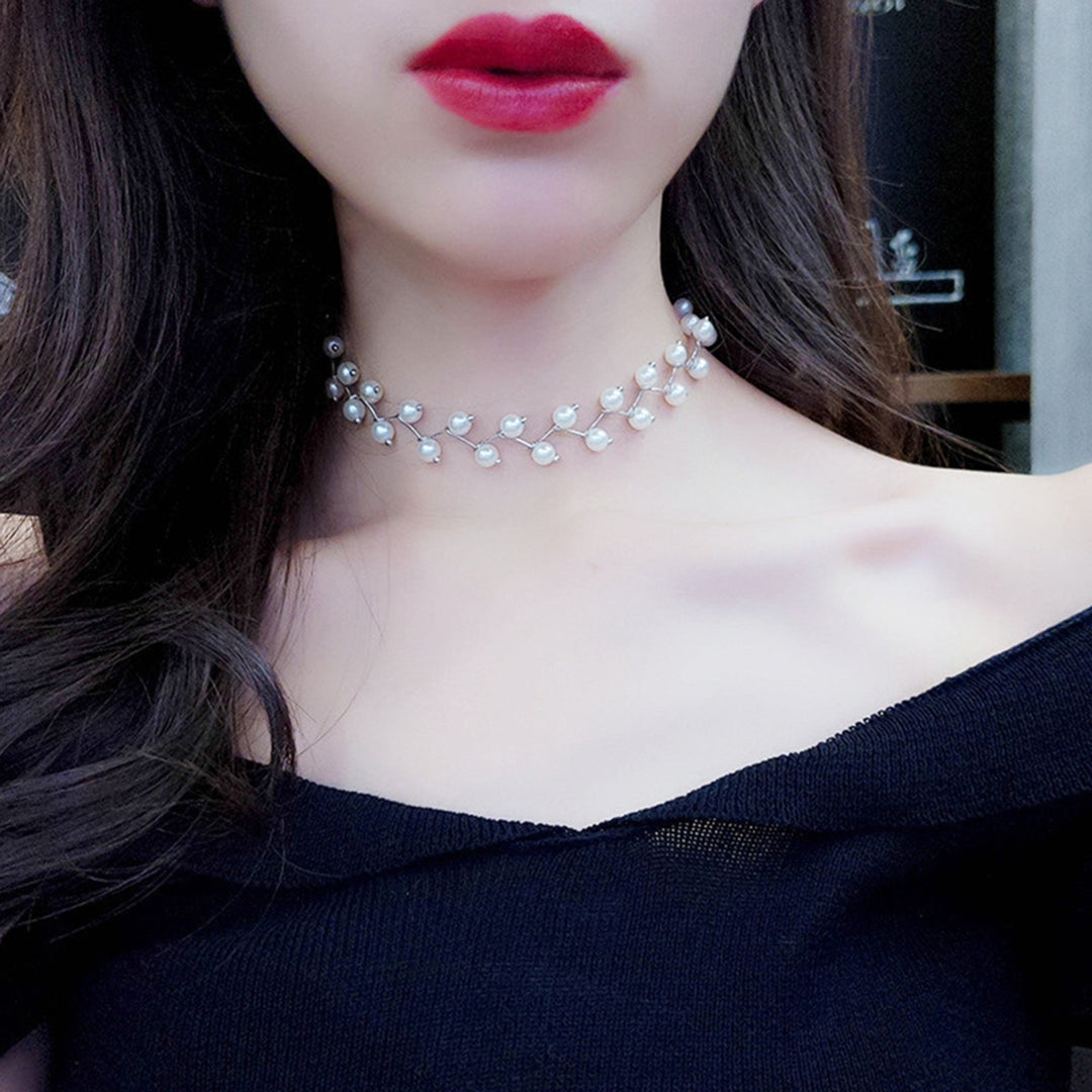 Women Faux Pearl Choker Collar Necklace Clavicle Chain Pendant Jewelry Gift for Wedding Party Club Image 10