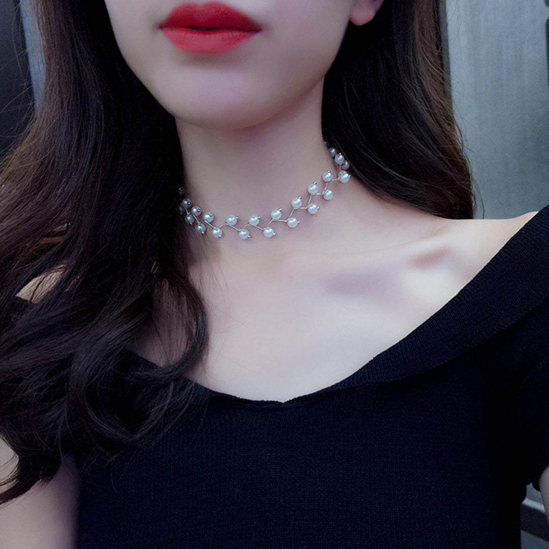 Women Faux Pearl Choker Collar Necklace Clavicle Chain Pendant Jewelry Gift for Wedding Party Club Image 11