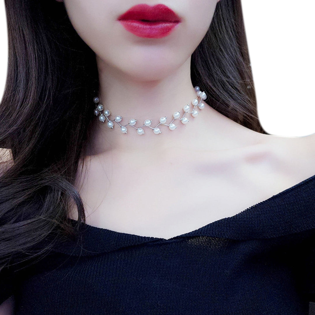 Women Faux Pearl Choker Collar Necklace Clavicle Chain Pendant Jewelry Gift for Wedding Party Club Image 12