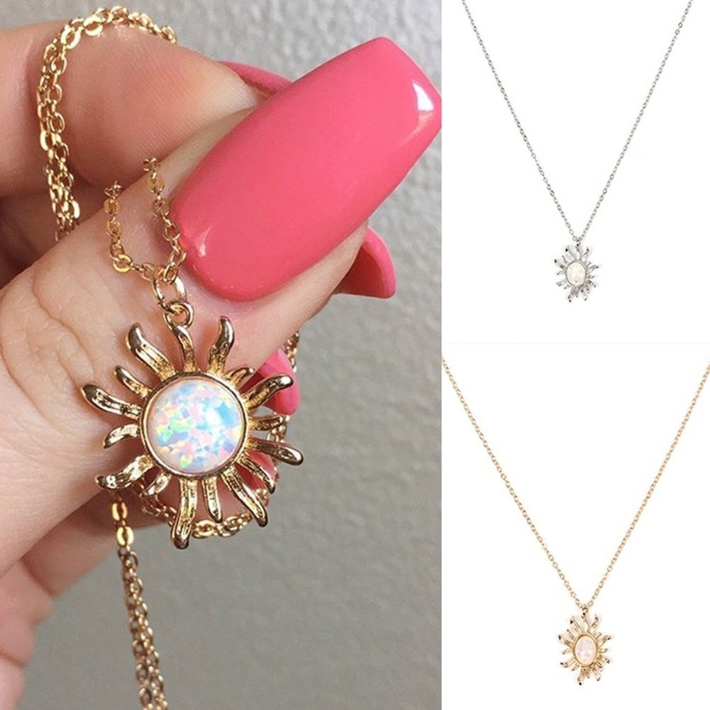 Bohemia Opal Sun Pendent Stone Long Necklace Jewelry for Women Girl Image 1