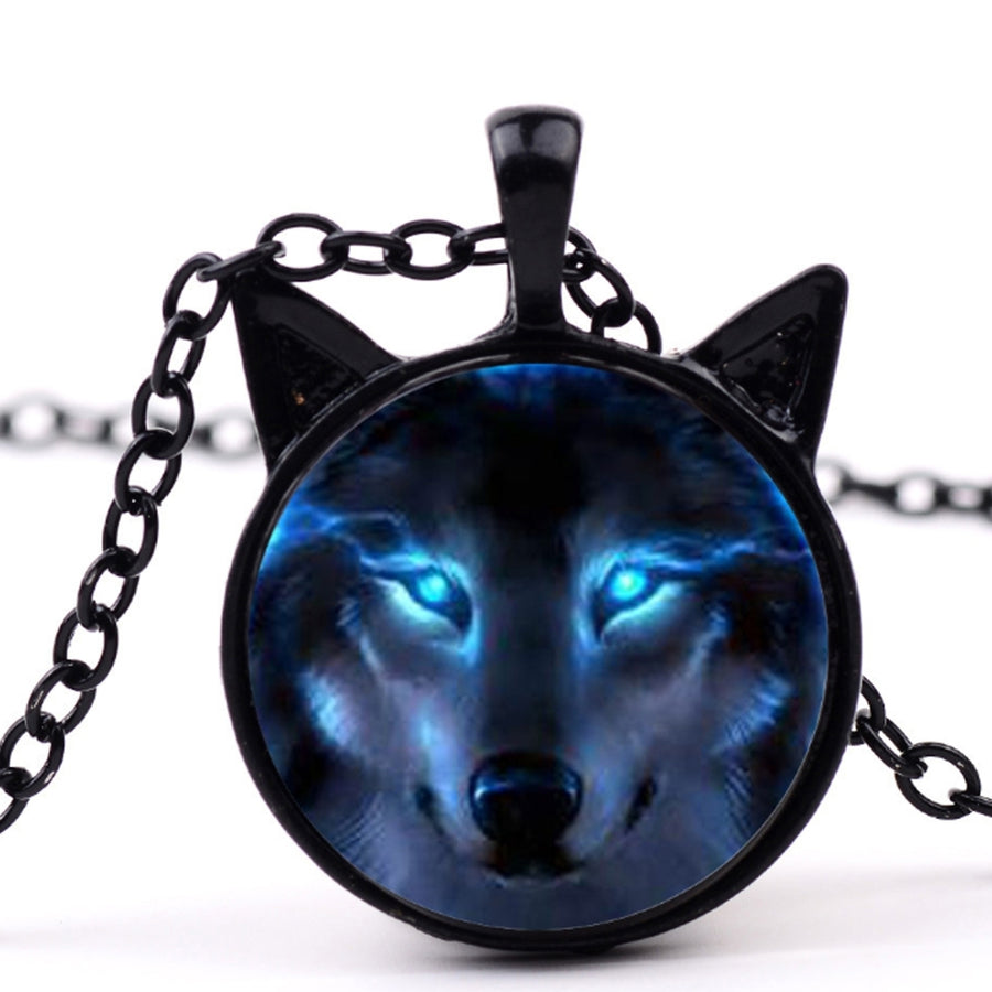 Cabochon Shape Wolf Head Pendant Alloy Necklace for Party Image 1