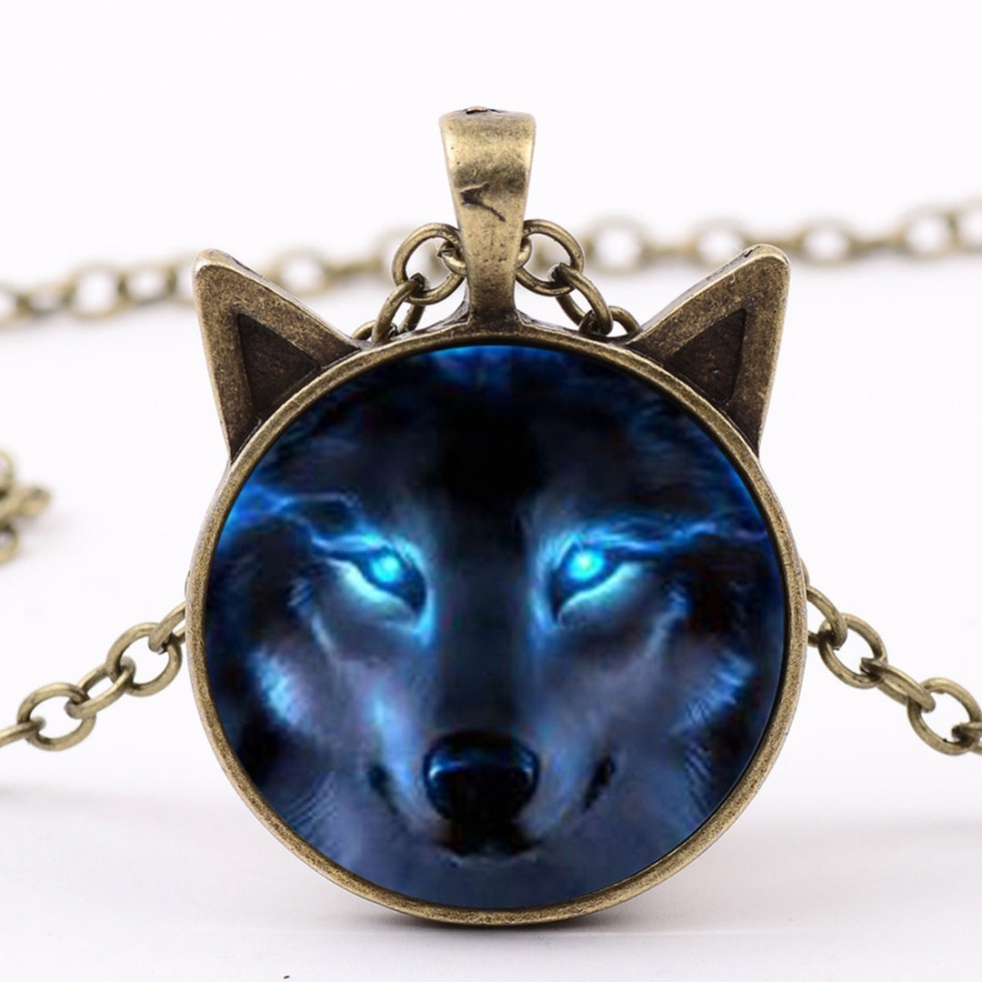 Cabochon Shape Wolf Head Pendant Alloy Necklace for Party Image 2