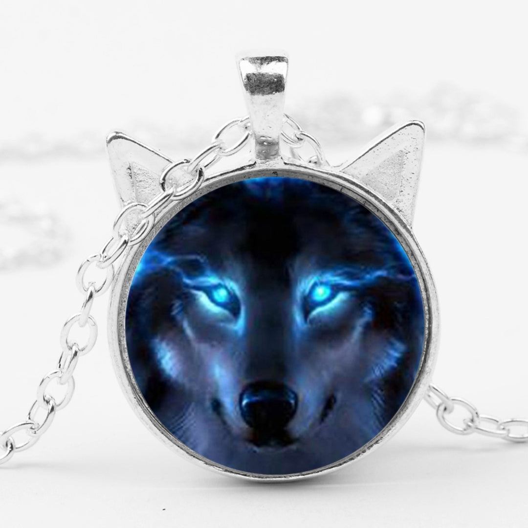 Cabochon Shape Wolf Head Pendant Alloy Necklace for Party Image 3